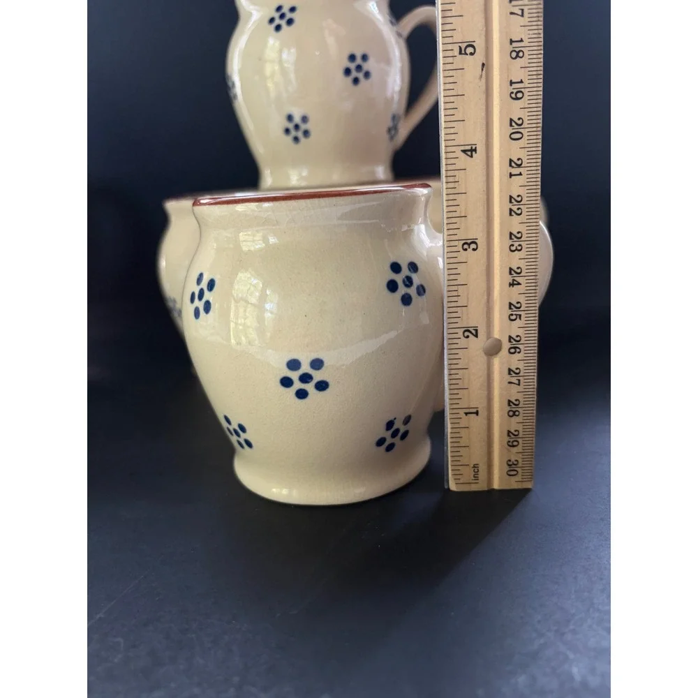 Gailstun Sutton Stoneware Tea Set Cream Blue Floral Teapot Mugs Sugar Creamer
